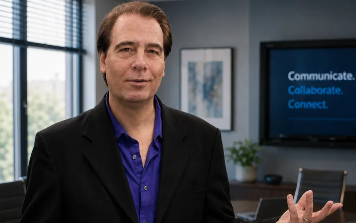 Toby Martini speaking with open hands in a conference-room setting.
