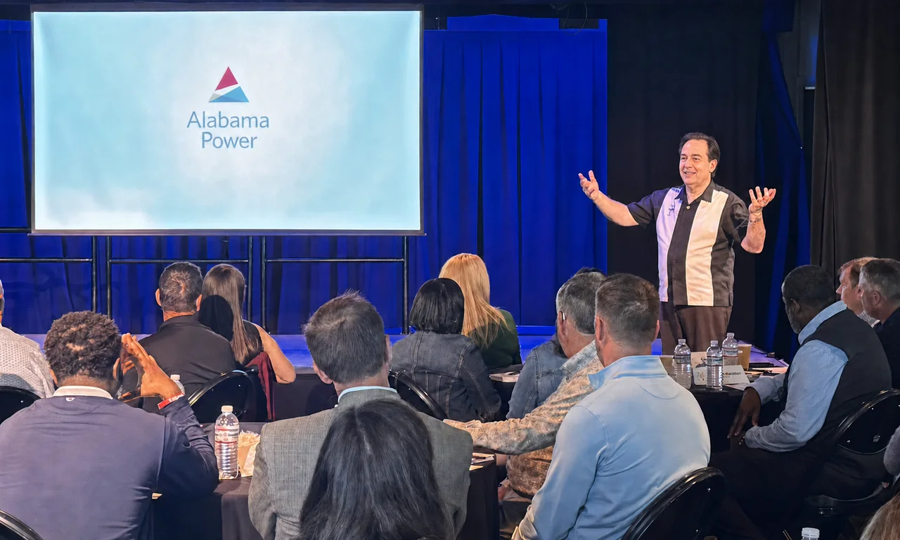 Toby leading an interactive business session for an Alabama Power audience.